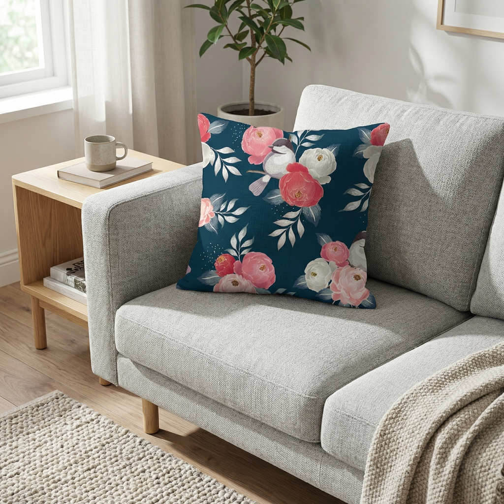 Dark Floral Bird Cushion