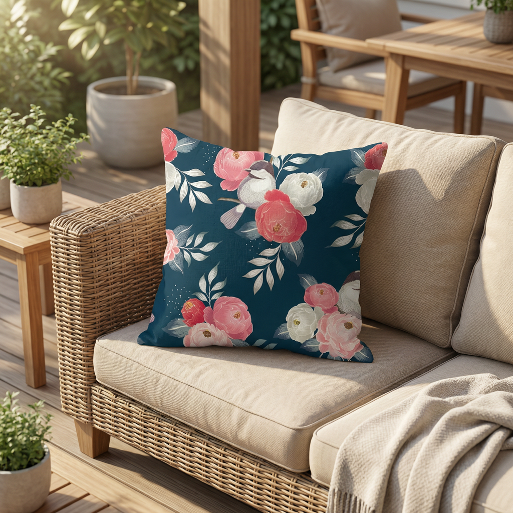 Dark Floral Bird Cushion