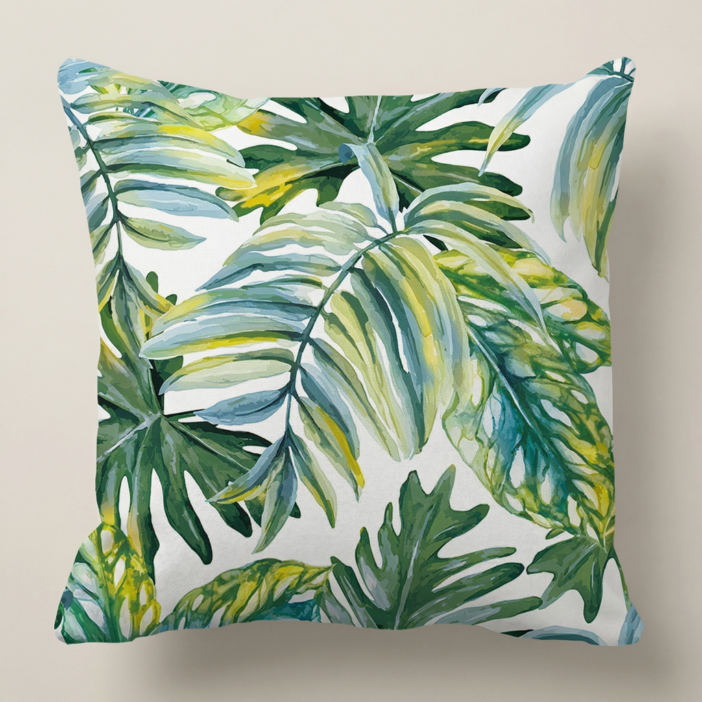 Tropical Leaf Cushion Watercolor Green Botanical Outdoor Cushion