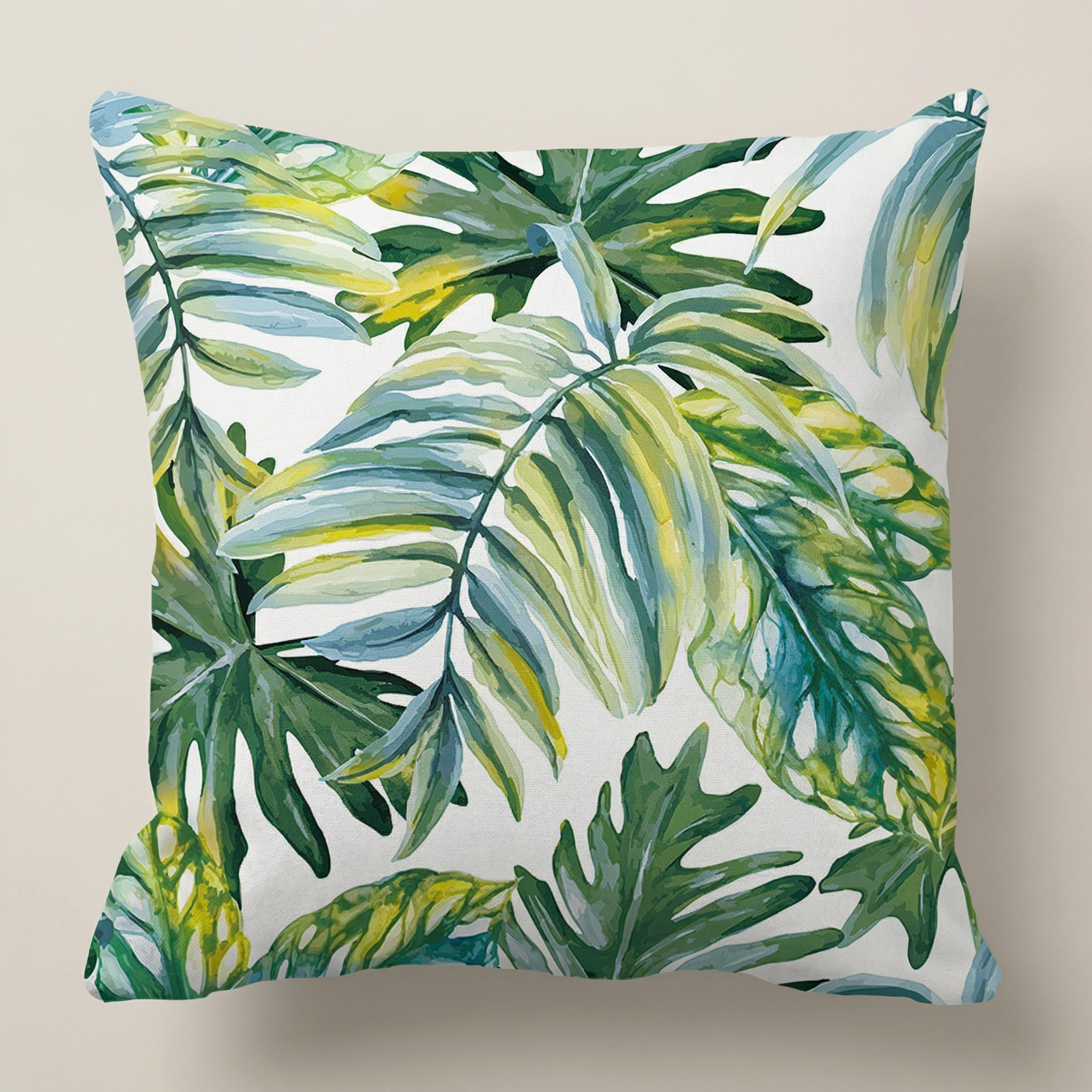 Tropical Leaf Cushion Watercolor Green Botanical Outdoor Cushion
