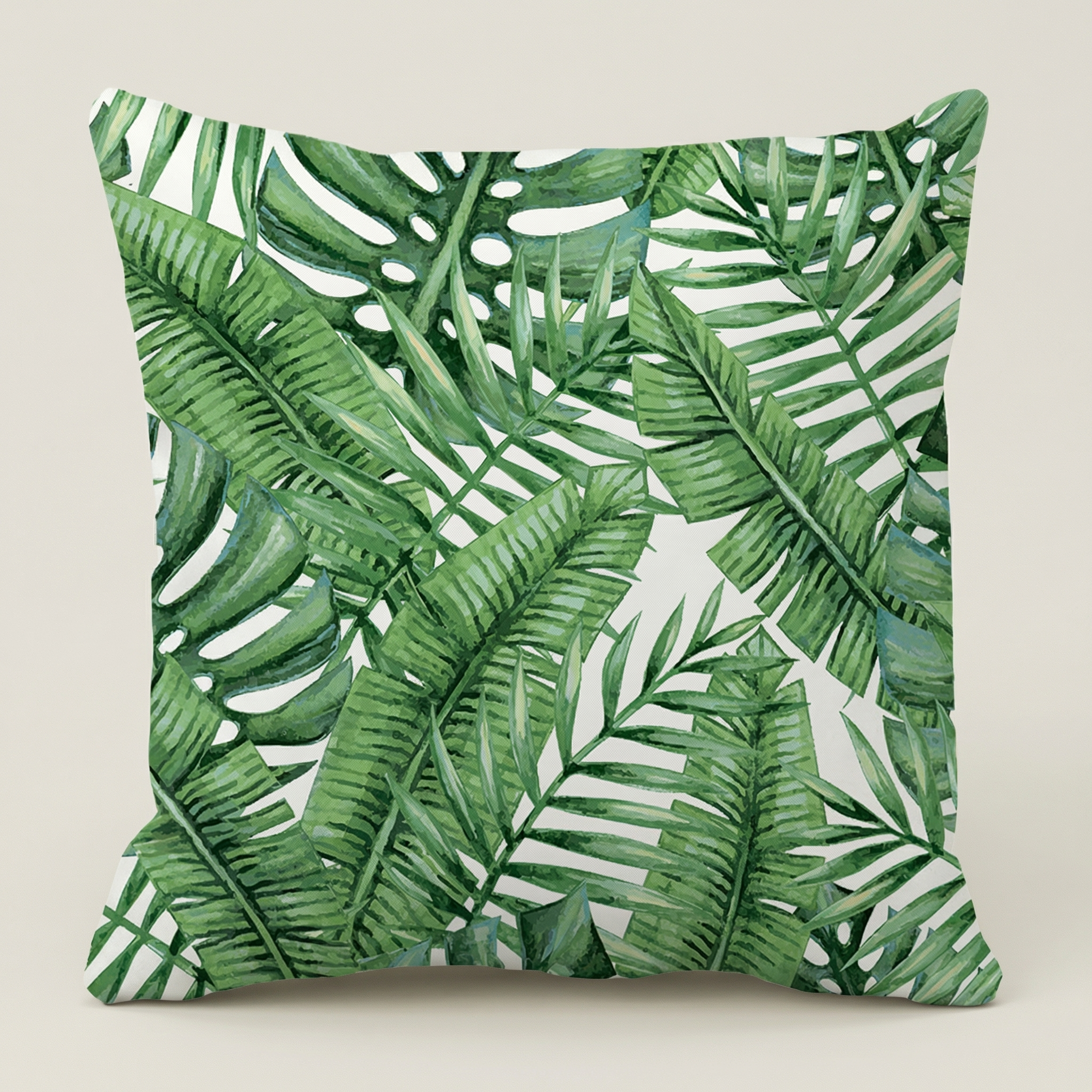 Tropical Leaf Cushion Watercolor Green Botanical Outdoor Cushion