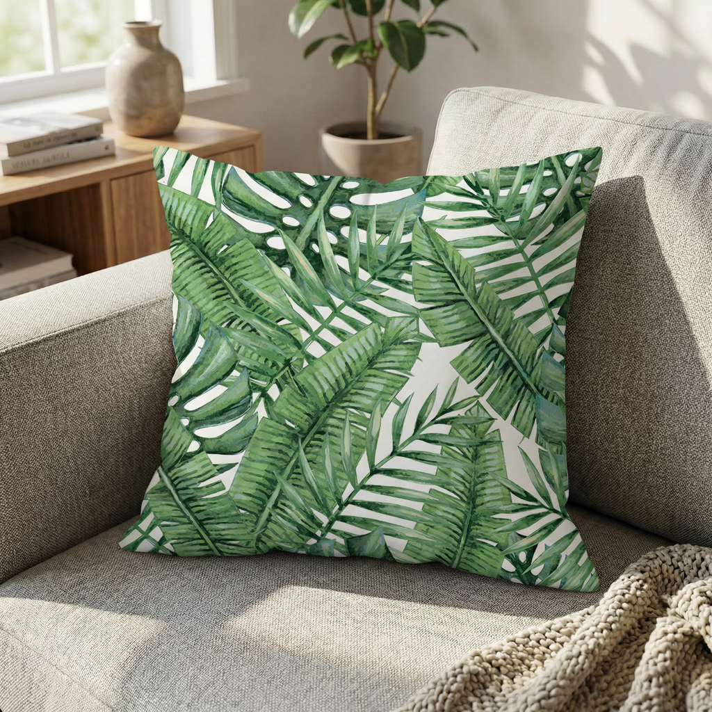 Tropical Leaf Cushion Watercolor Green Botanical Outdoor Cushion