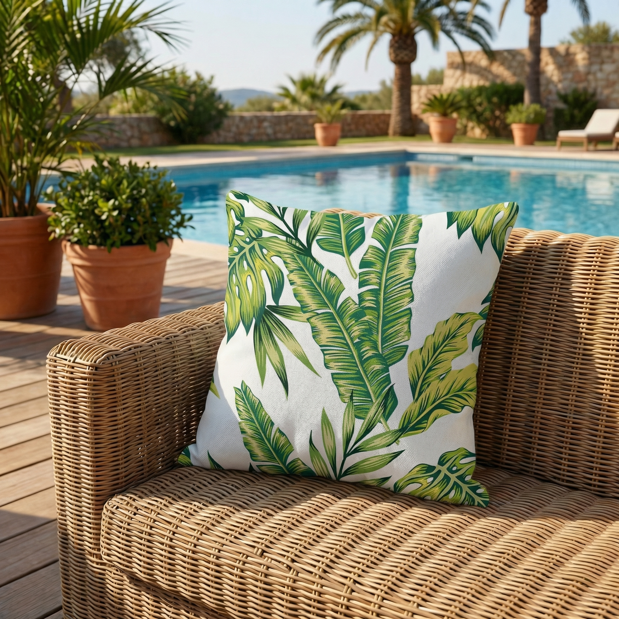 Tropical Leaf Cushion Watercolor Green Botanical Outdoor Cushion