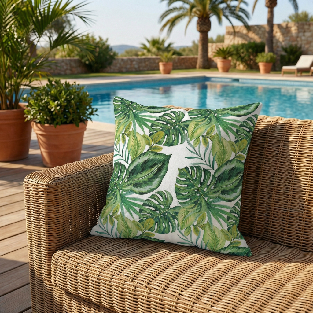 Tropical Leaf Cushion Watercolor Green Botanical Outdoor Cushion