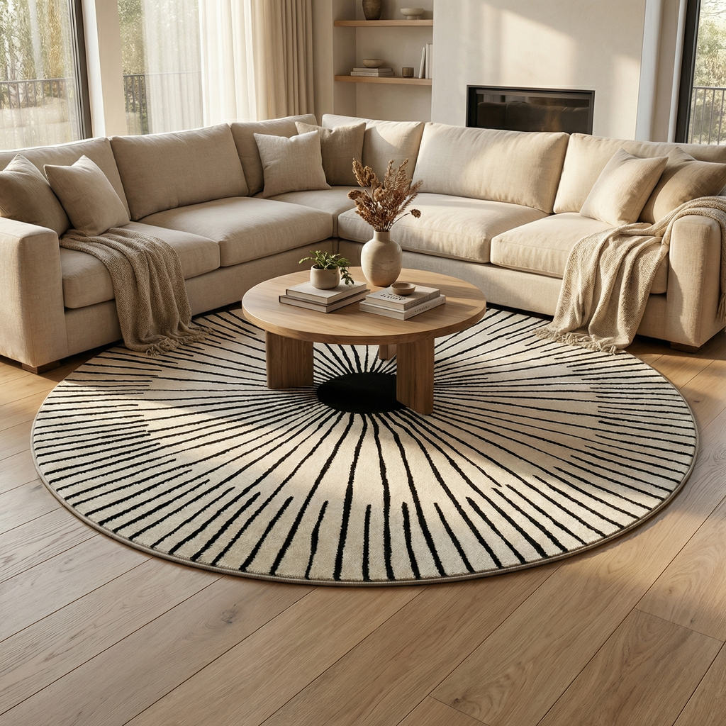 Round Area Rug – Nordic Geometric Floor Carpet, Modern Living Room & Bedroom Circular Rug