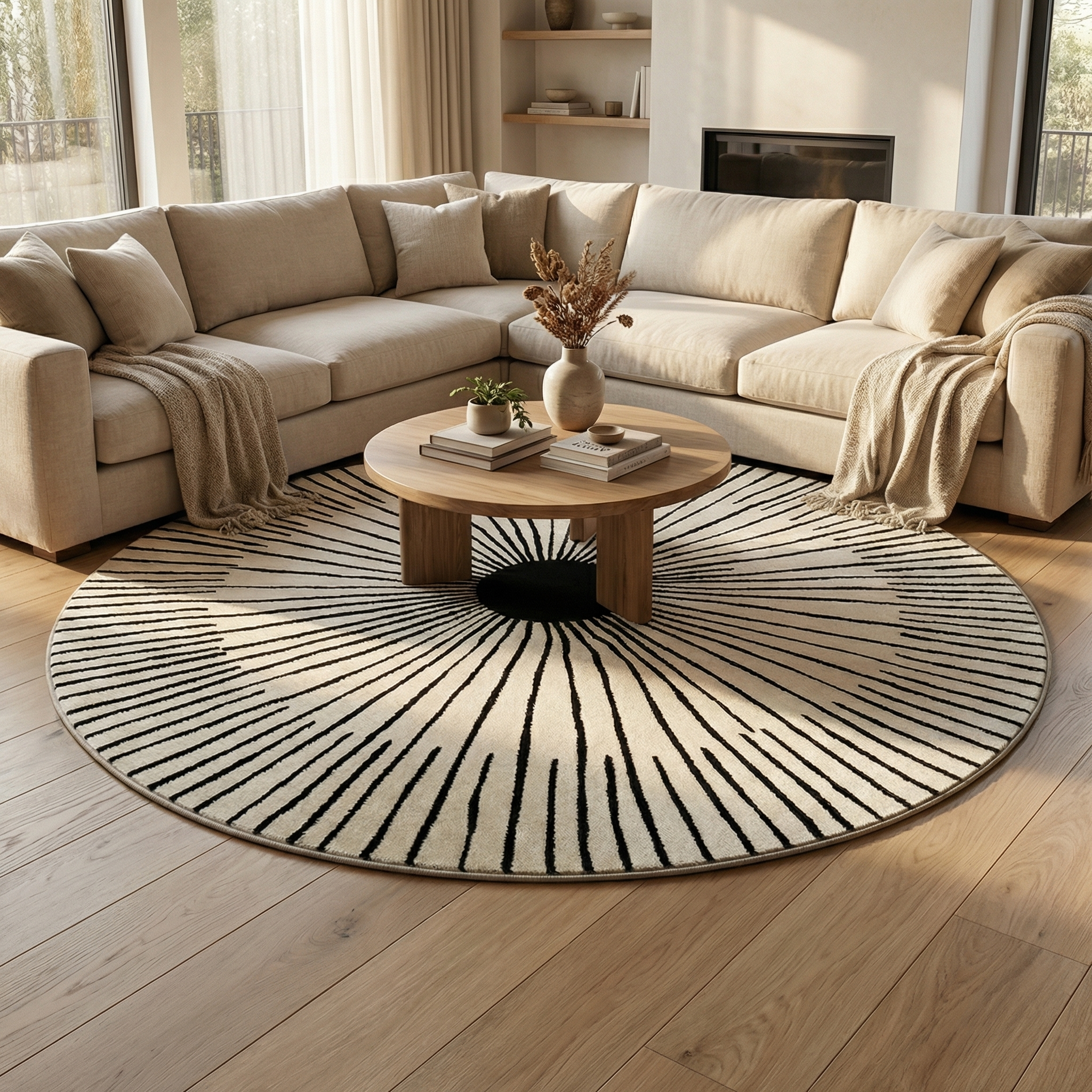 Round Area Rug – Nordic Geometric Floor Carpet, Modern Living Room & Bedroom Circular Rug