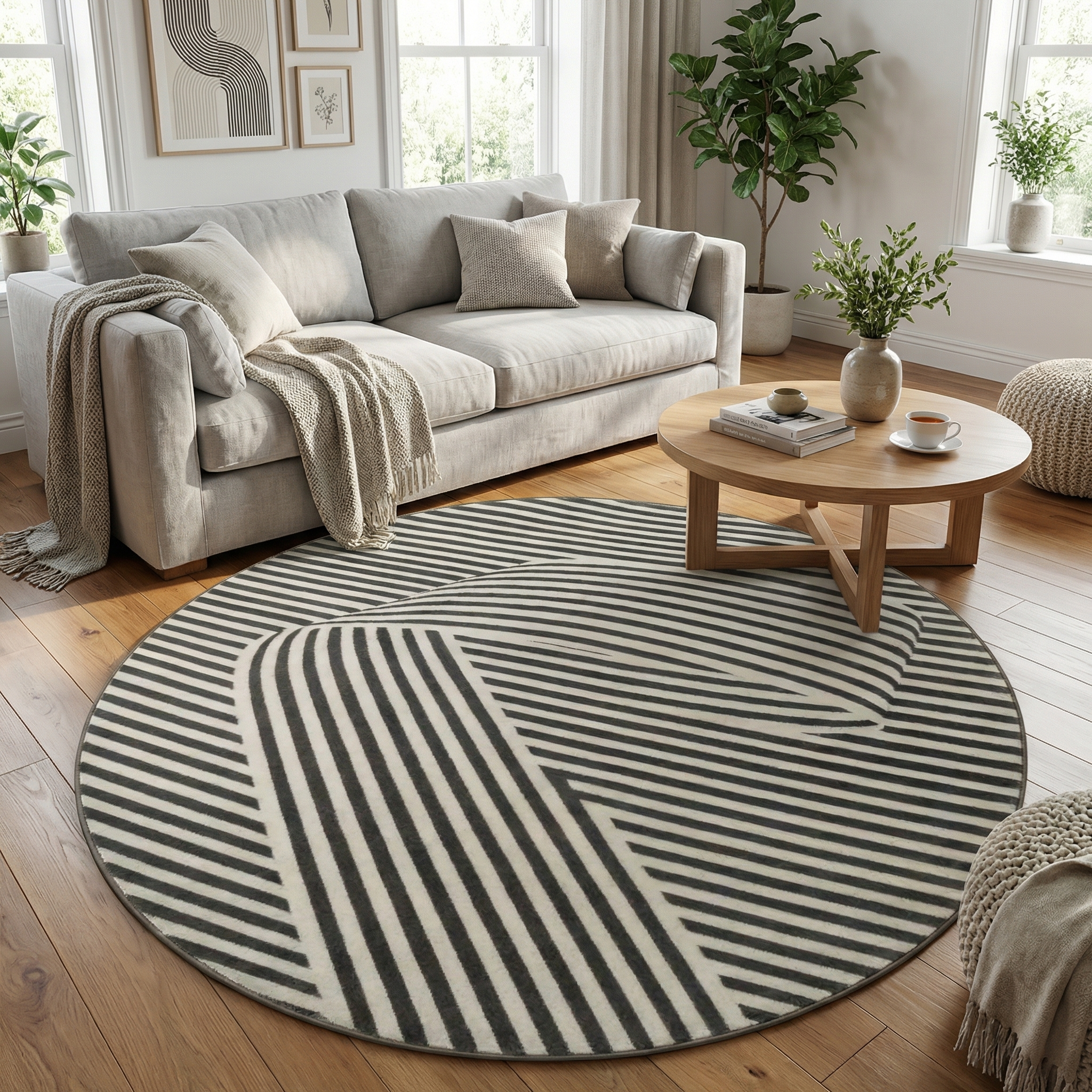 Round Area Rug – Nordic Geometric Floor Carpet, Modern Living Room & Bedroom Circular Rug