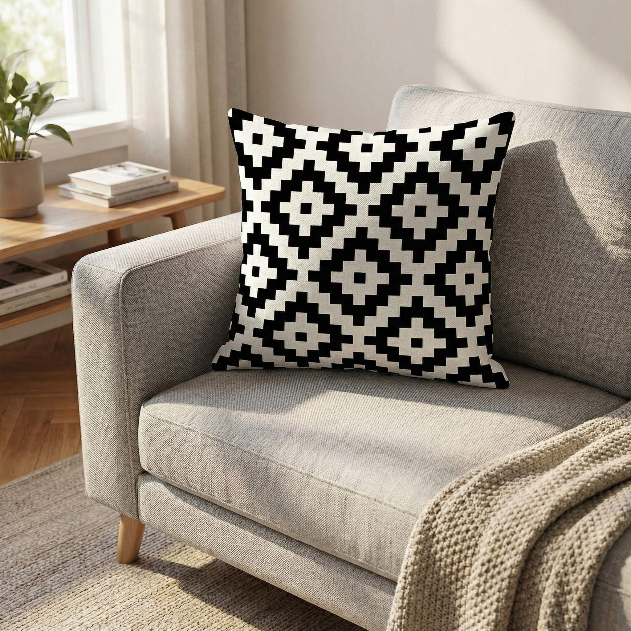 Geometric Linen Outdoor & Indoor Cushion