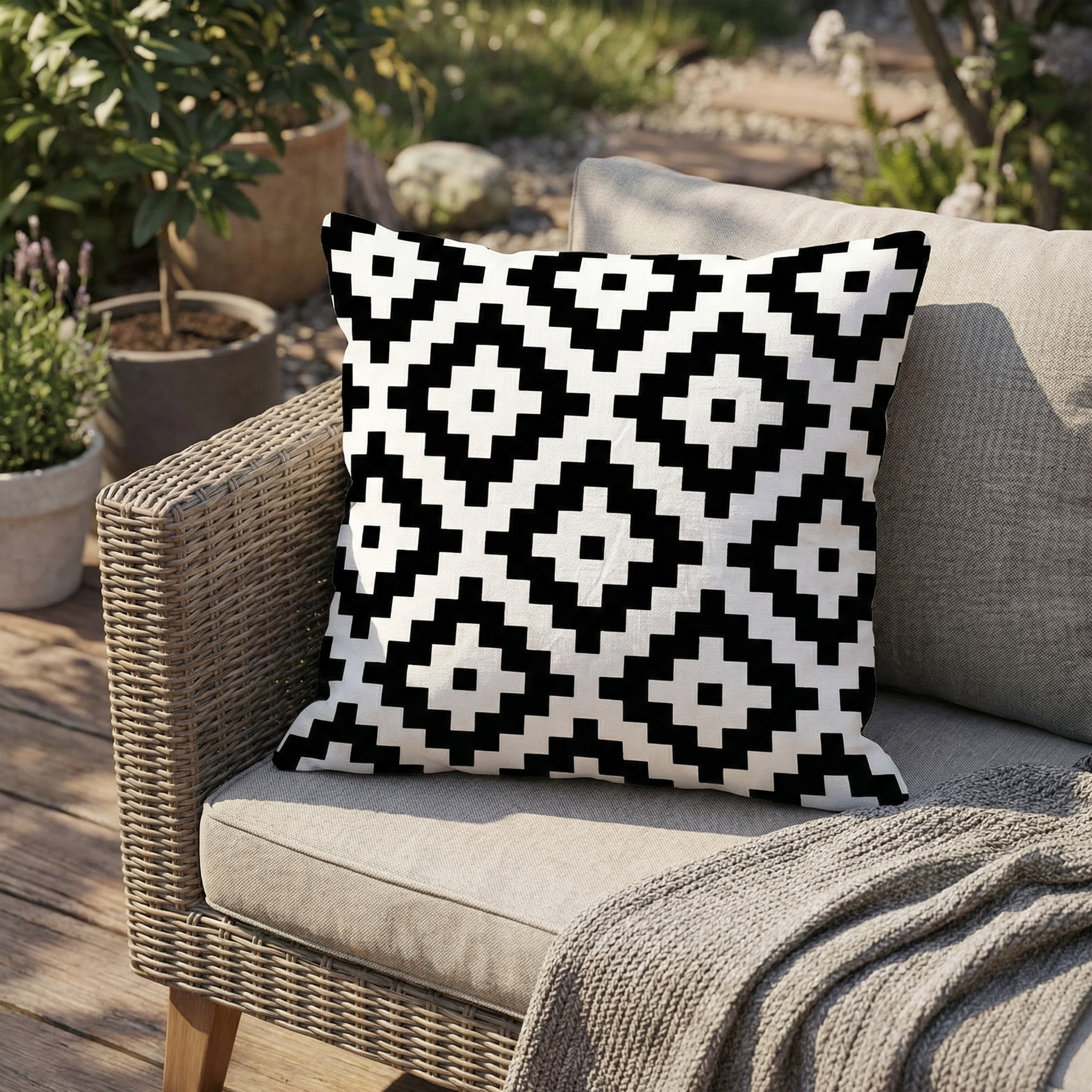 Geometric Linen Outdoor & Indoor Cushion