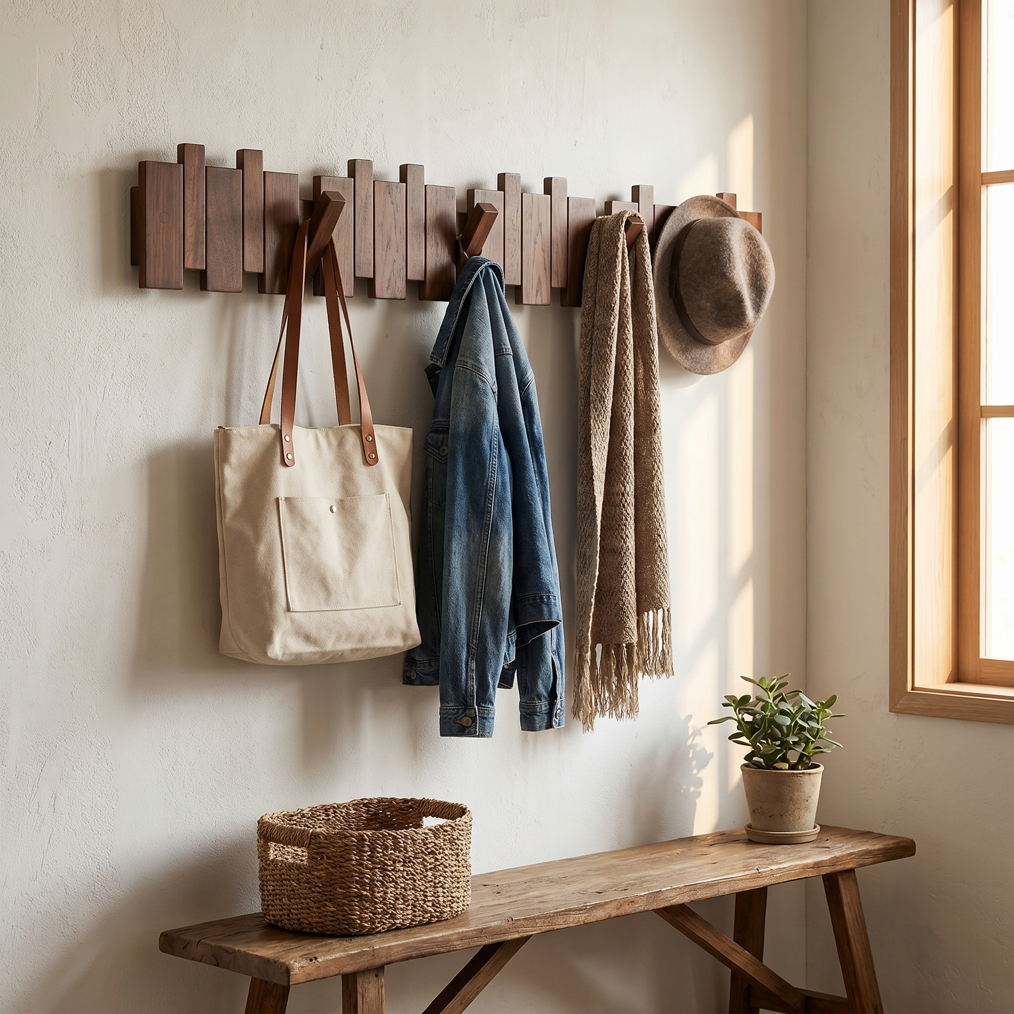 Walnut Wooden Piano Key Wall Hook Rack