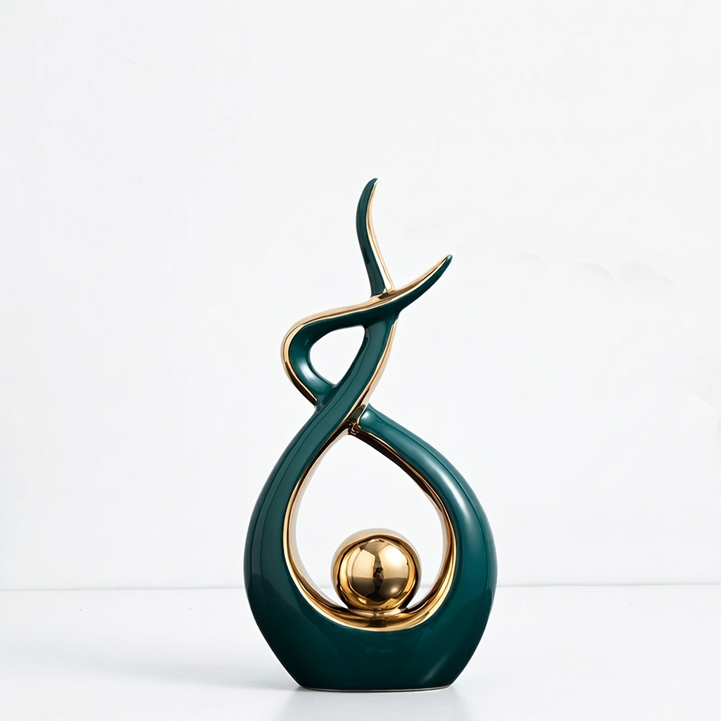 Modern Green & Gold Ceramic Abstract Sculpture