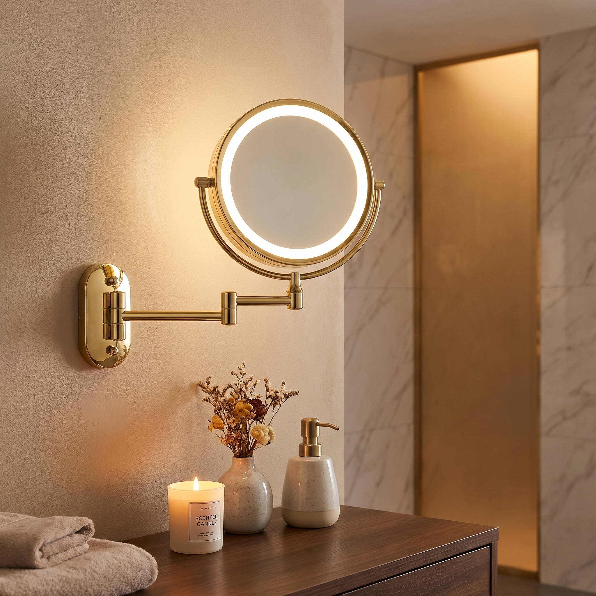 Gold LED Wall Mounted Makeup Mirror