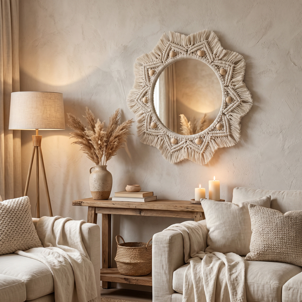 Boho Macrame Wall Mirror with Tassels