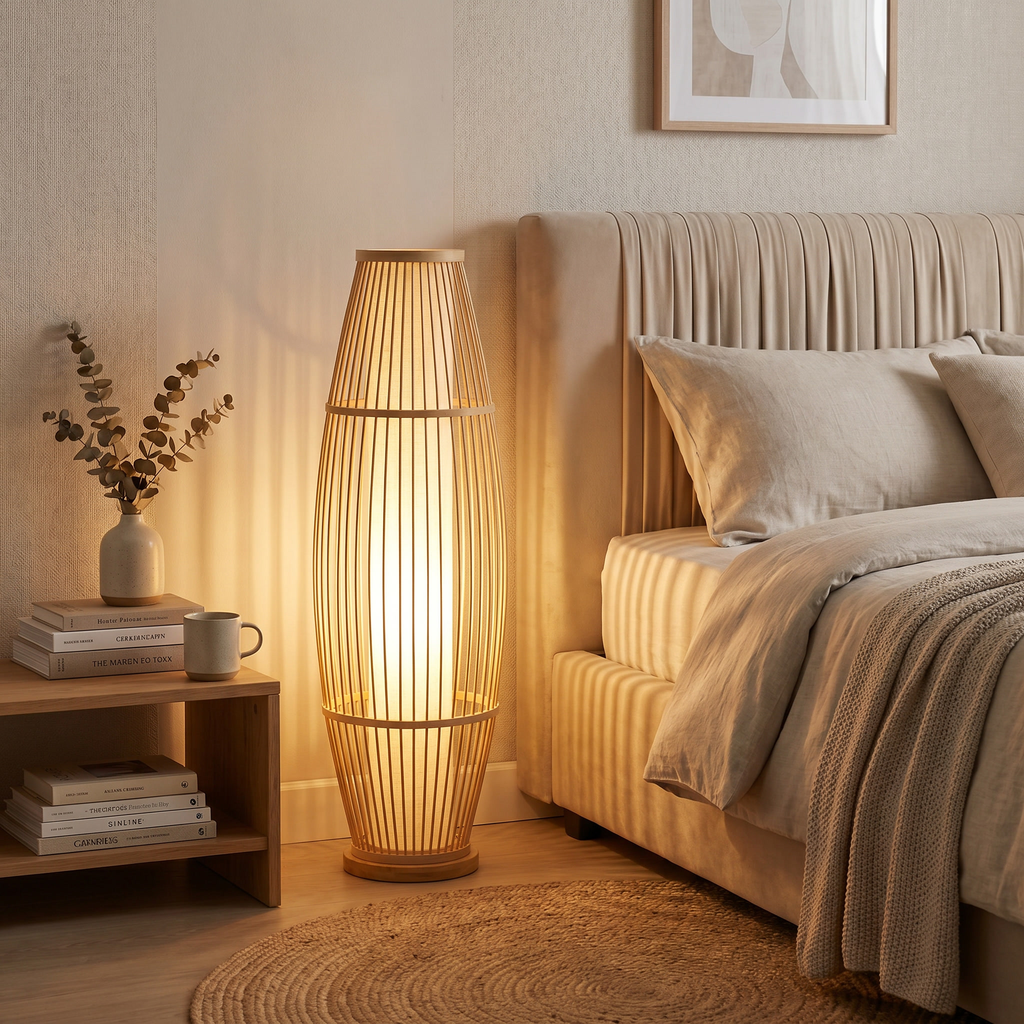 Bamboo Woven Floor Lamp with LED Light