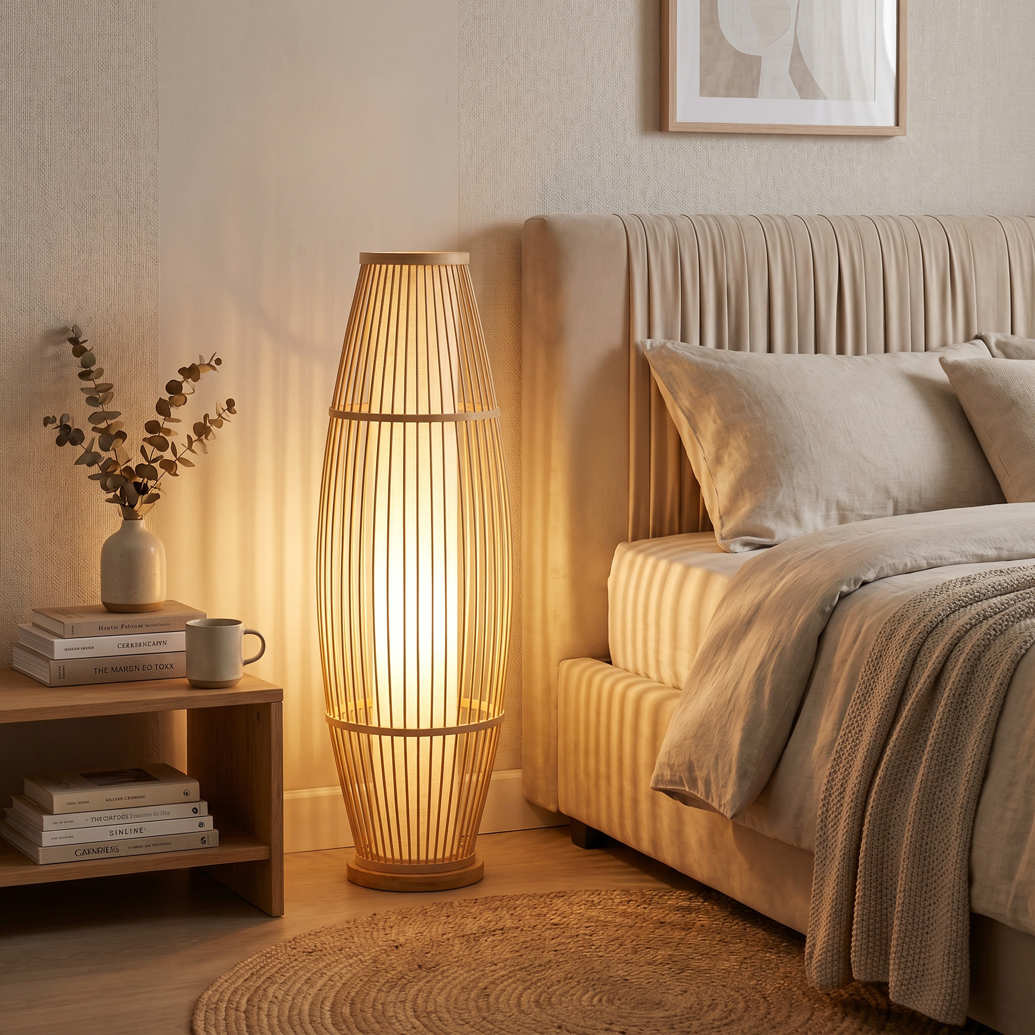 Bamboo Woven Floor Lamp with LED Light
