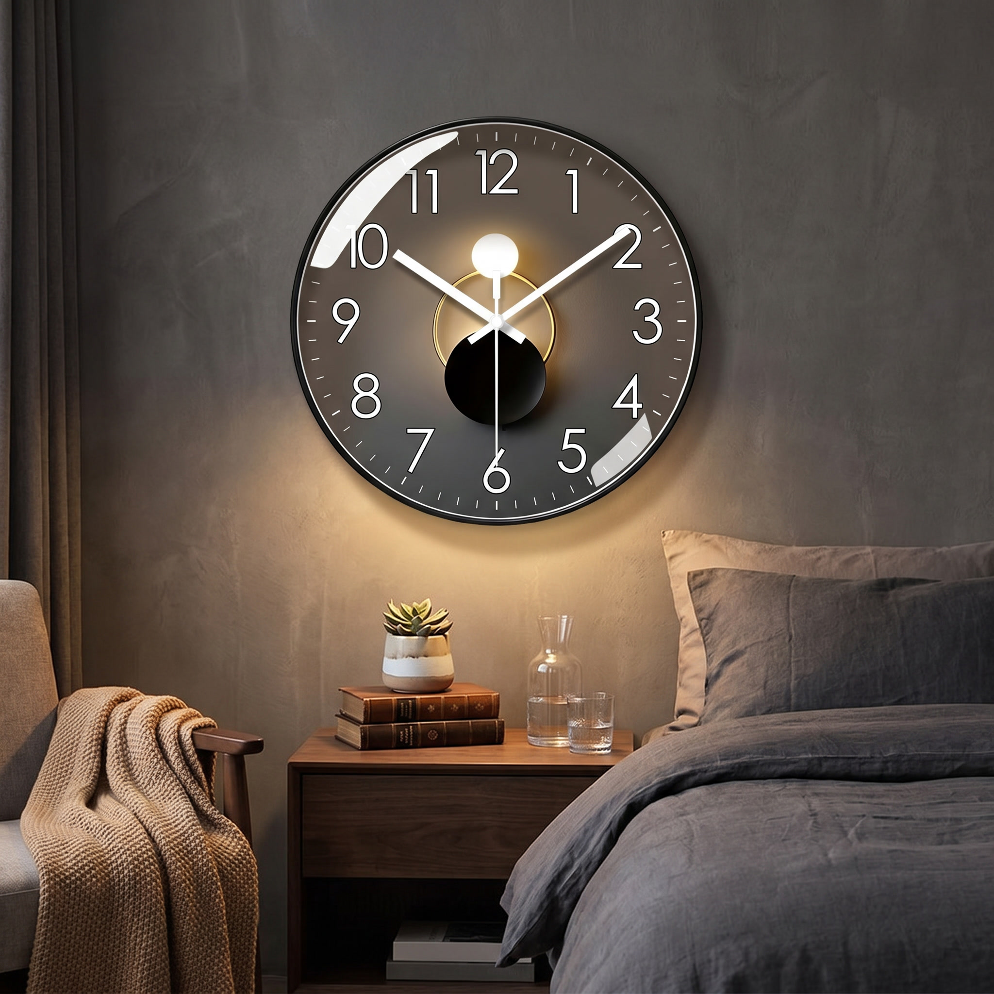 Modern Silent Wall Clock with LED Accent