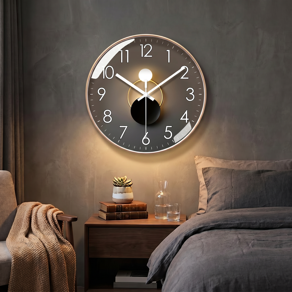 Modern Silent Wall Clock with LED Accent