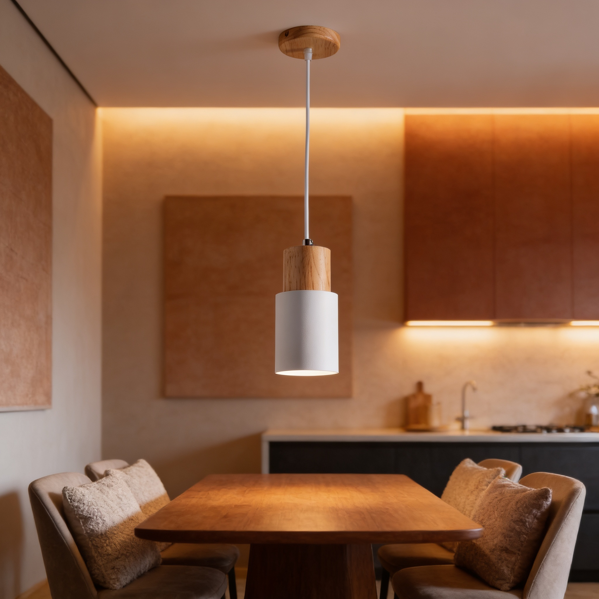 Nordic Wood Cylinder Pendant Light