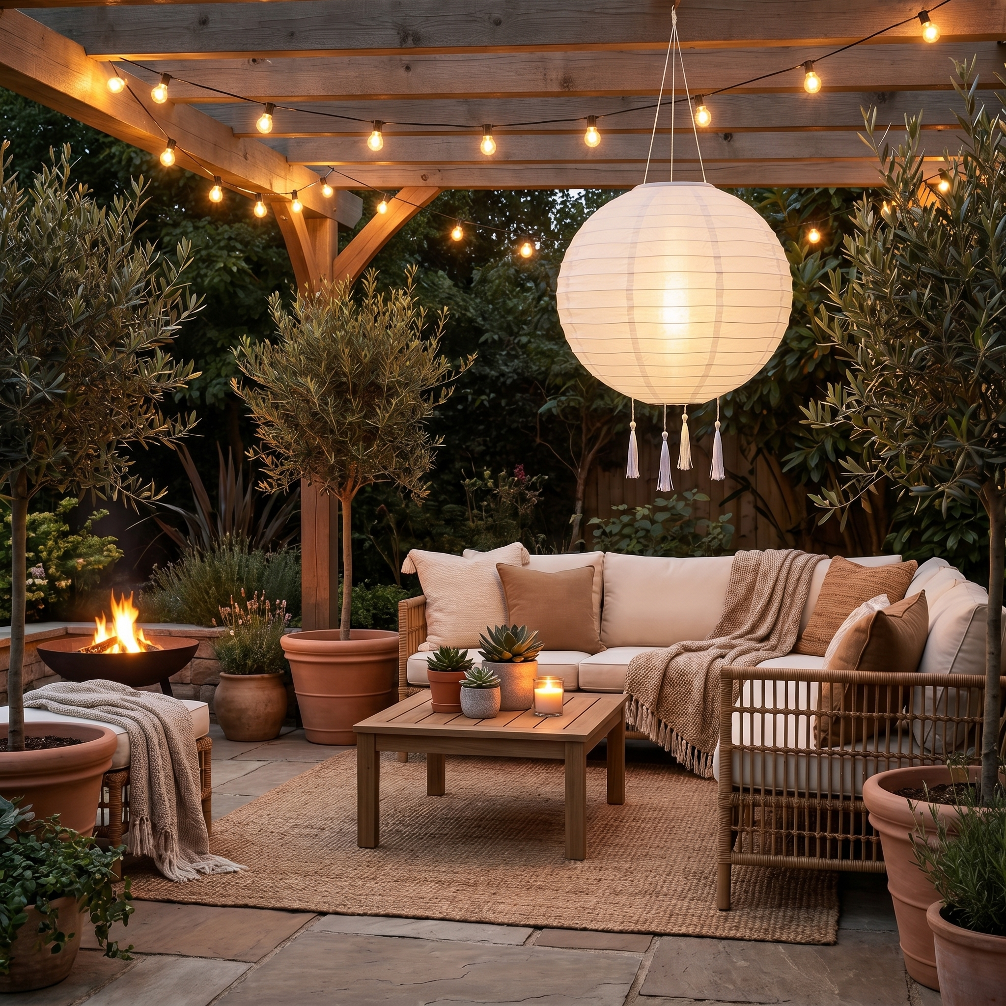White Hanging Paper Lantern with Tassels