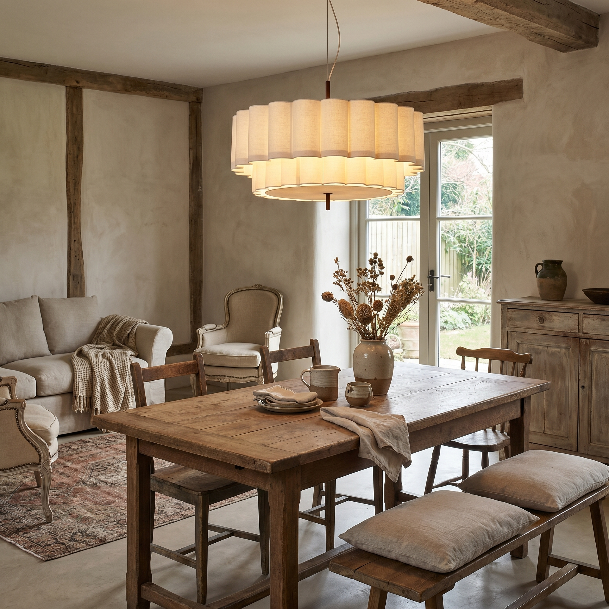 French Vintage Fabric Chandelier