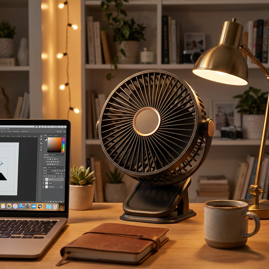 USB Rechargeable Clip-On Fan with Night Light