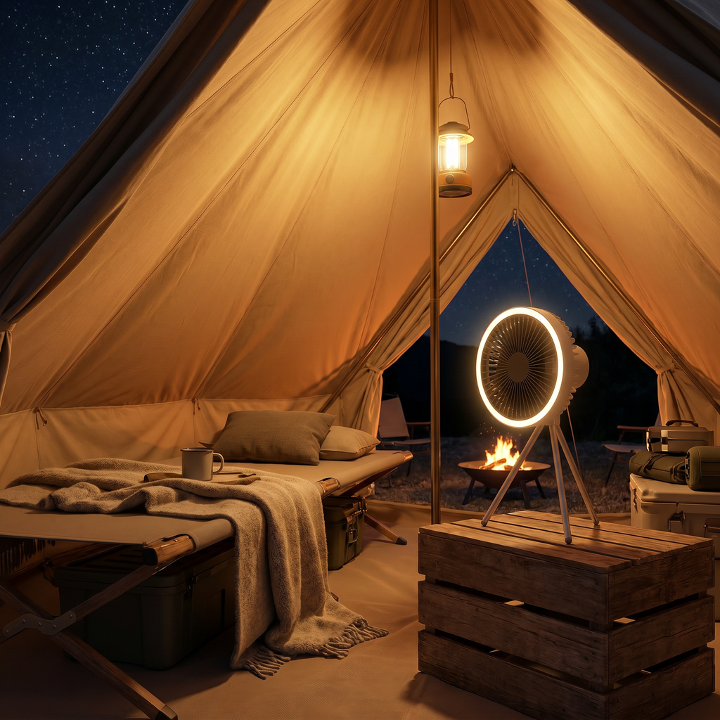 Rechargeable Tripod Camping Fan with LED Light