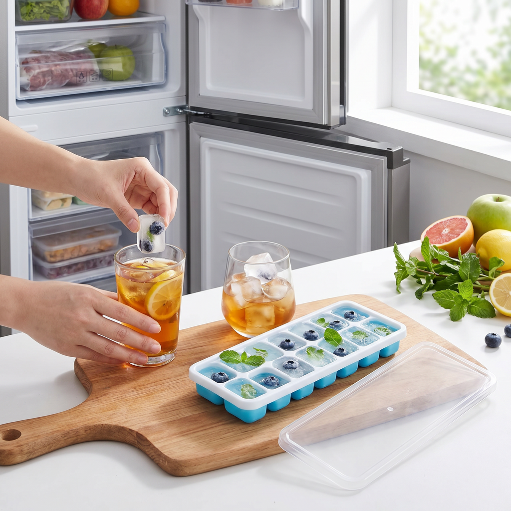 Food-Grade Silicone Ice Cube Tray with Lid