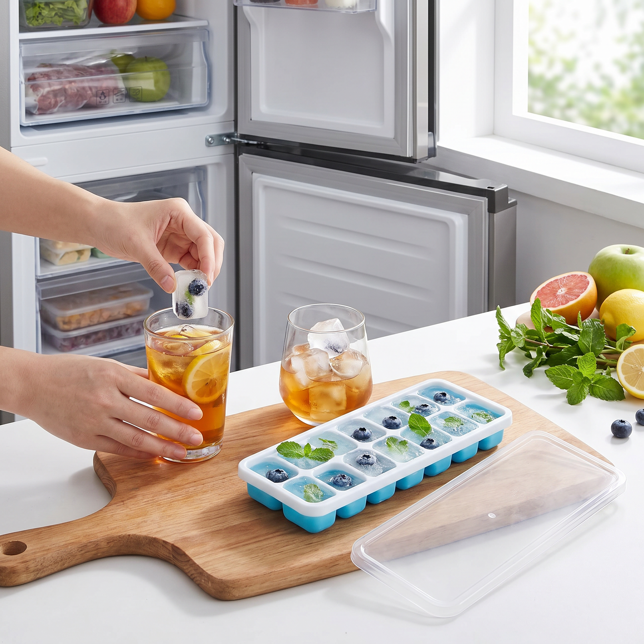 Food-Grade Silicone Ice Cube Tray with Lid