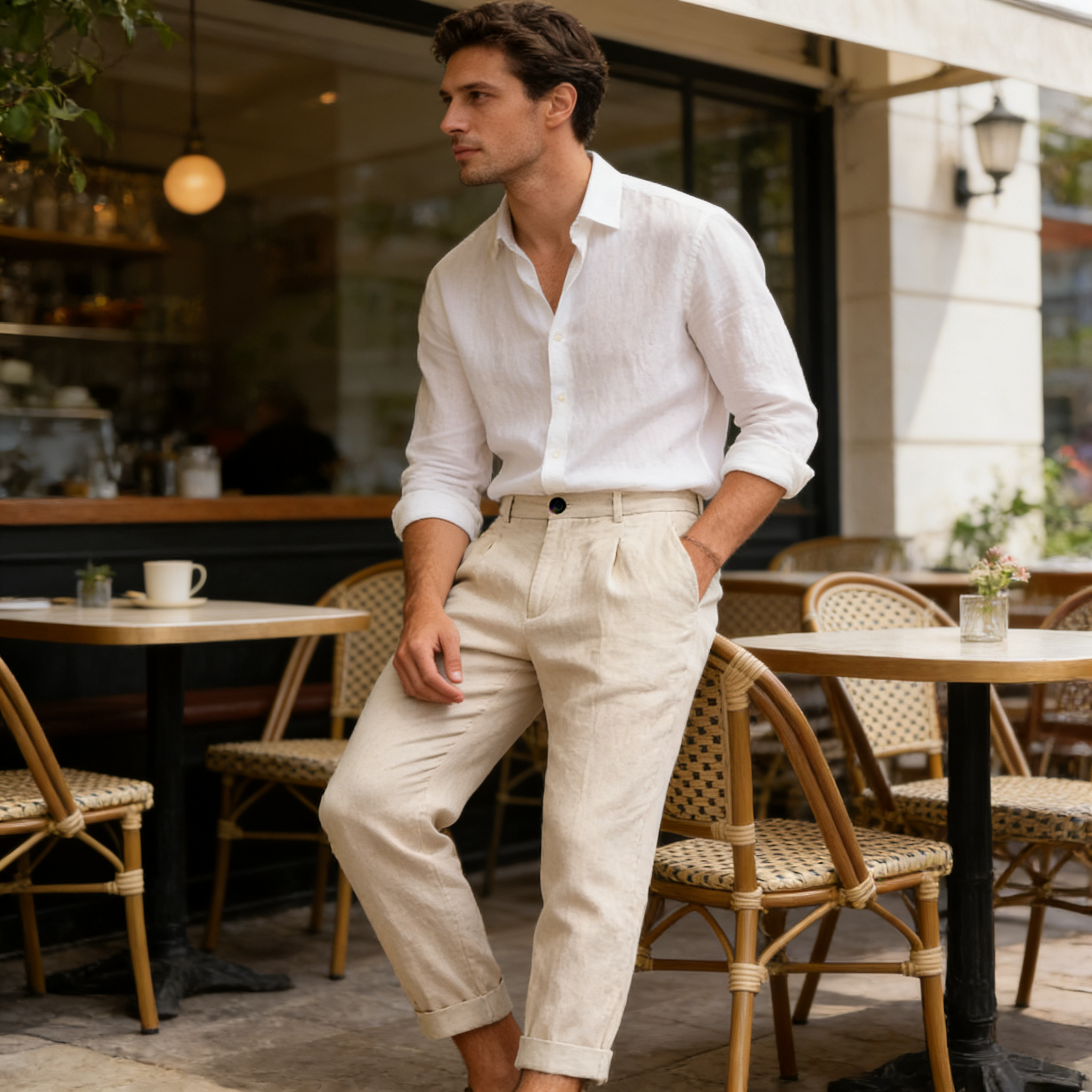Men’s Premium Linen Blend Straight-Leg Trousers