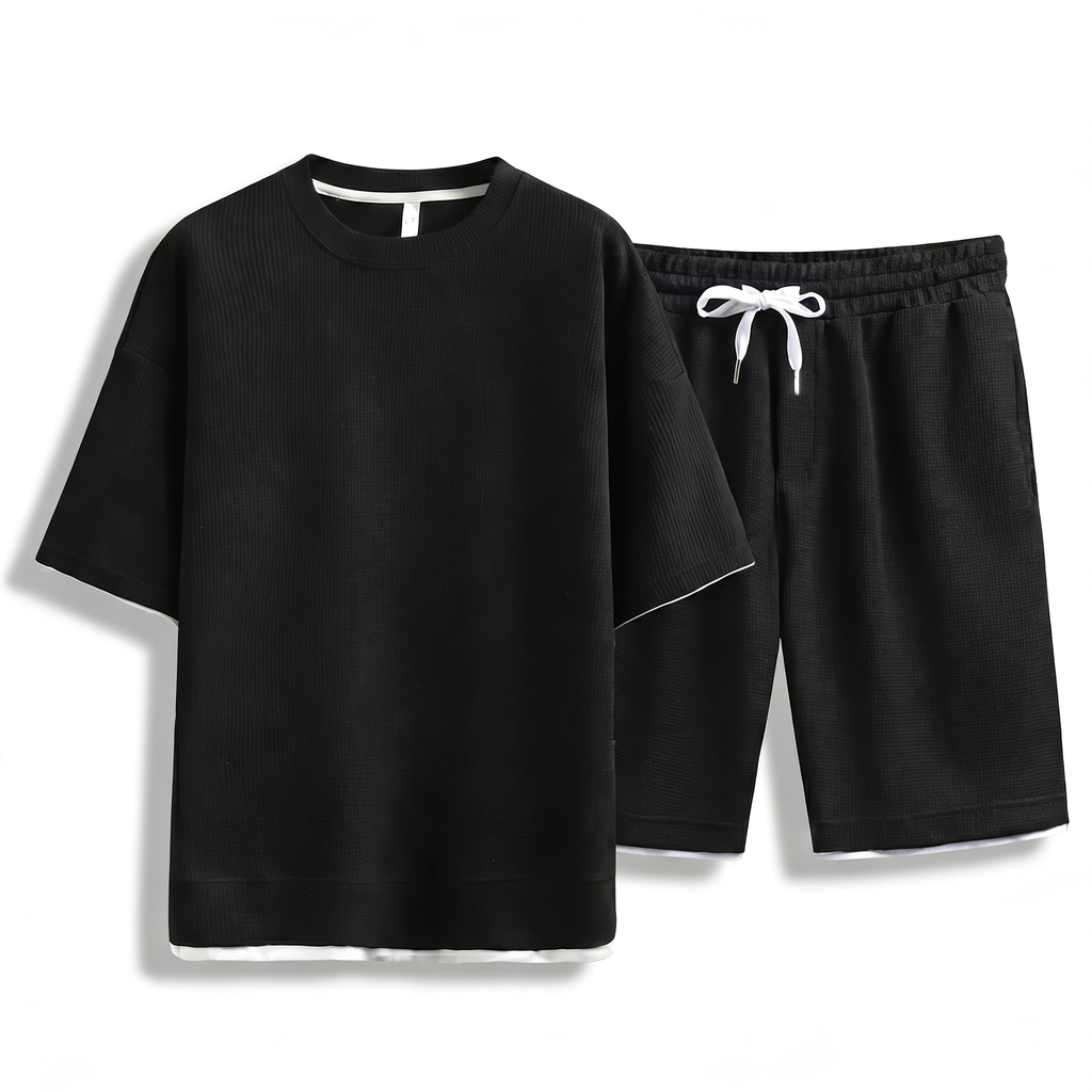Men’s Waffle Knit T-Shirt & Shorts Set
