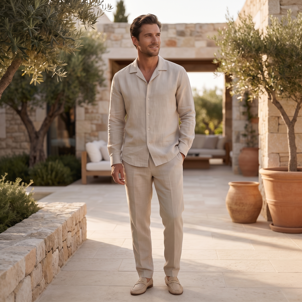 Men’s Linen Blend Two-Piece Lounge Set