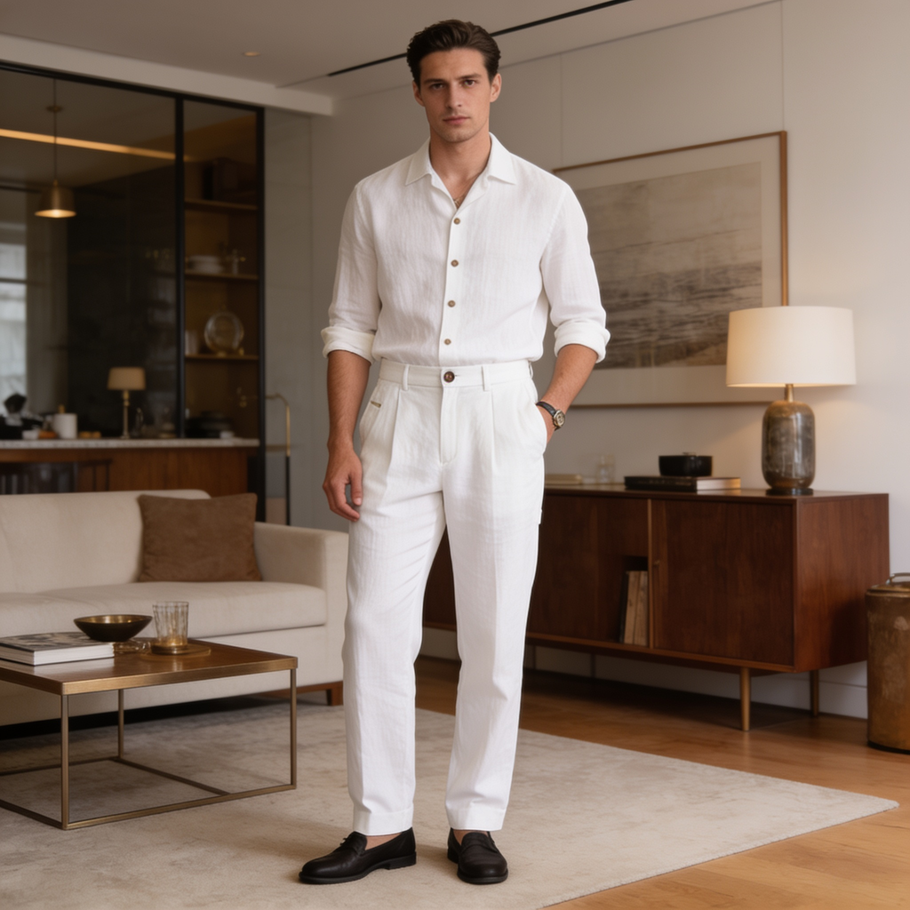 Men’s Linen Blend Pleated Trousers