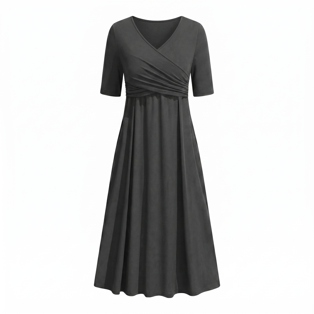 Women's Elegant V-Neck A-Line Midi Dress