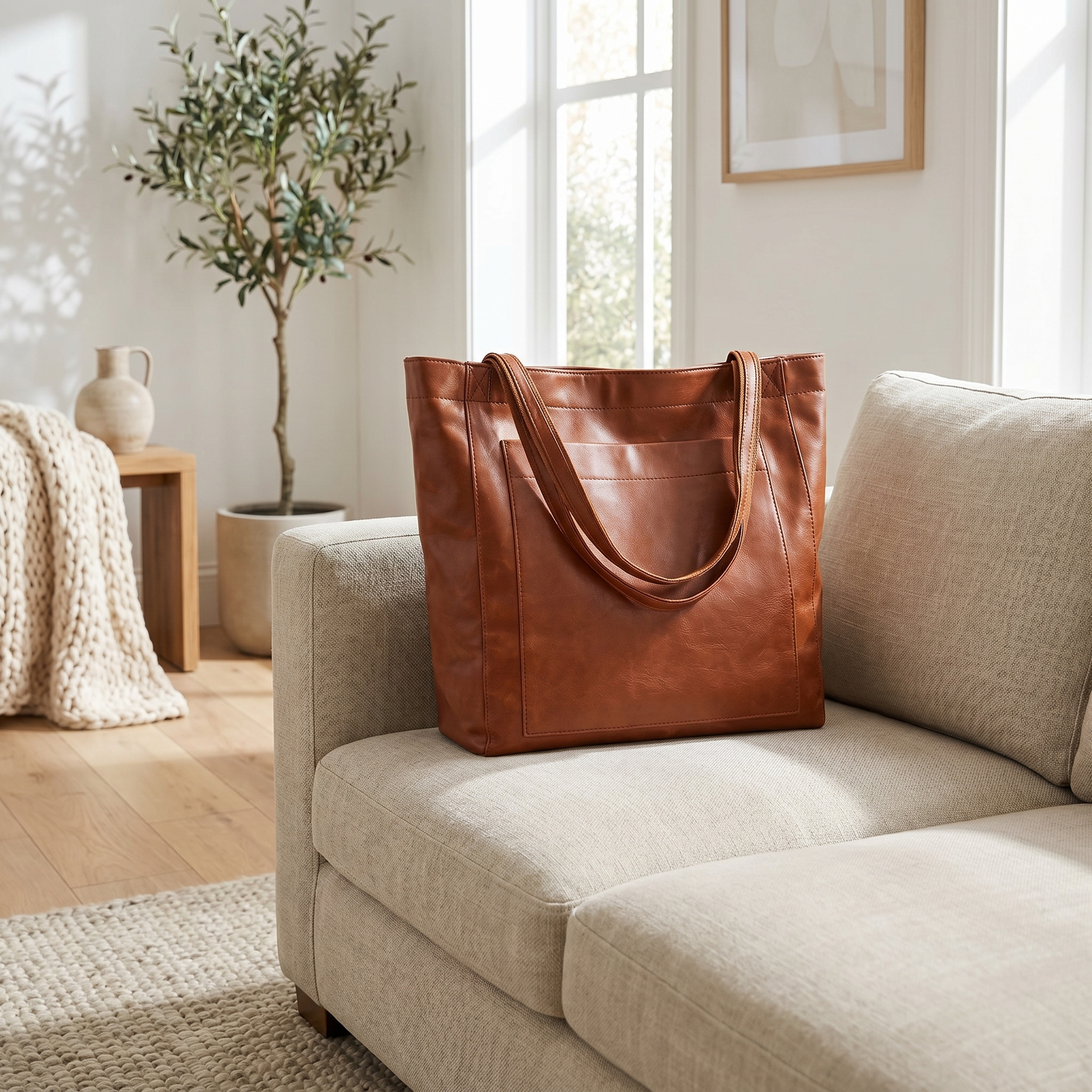 Vintage Brown PU Leather Tote Bag for Women