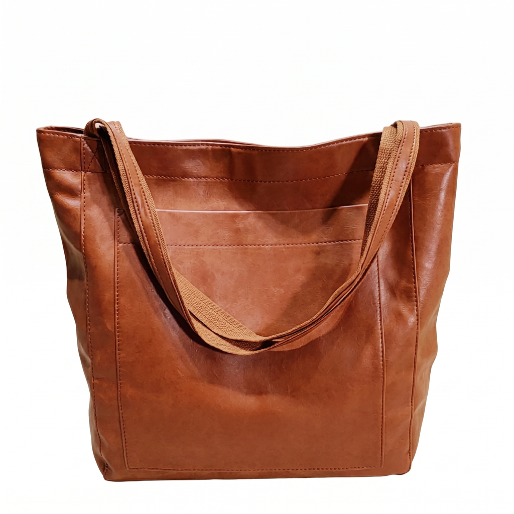 Vintage Brown PU Leather Tote Bag for Women