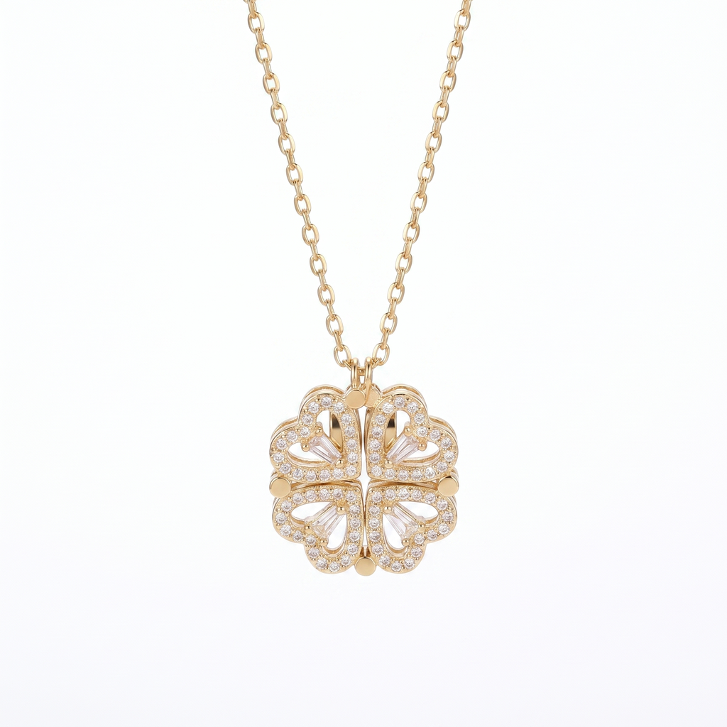 Silver-Plated Four-Leaf Clover Zircon Necklace for Women