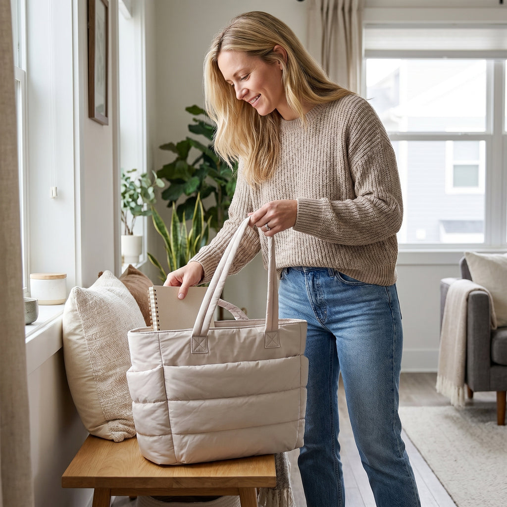 Quilted Nylon Tote Bag