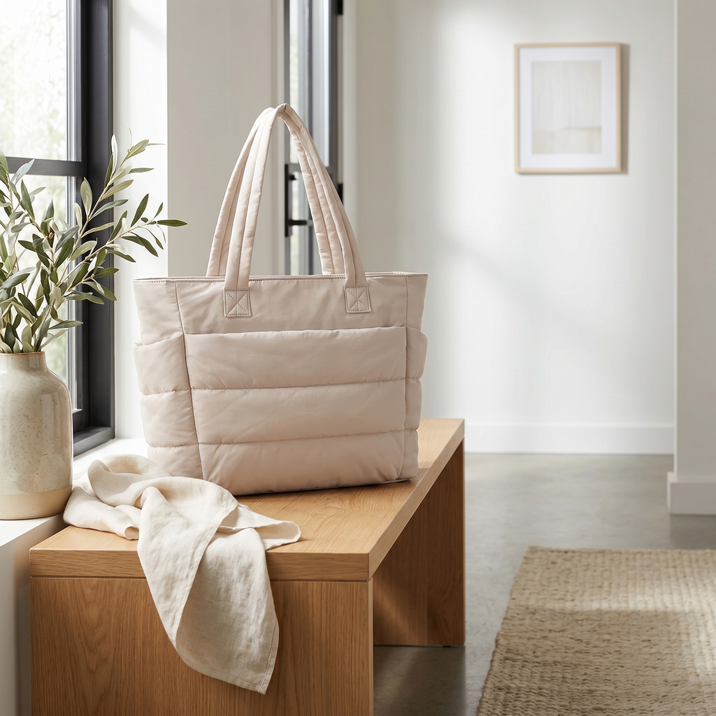 Quilted Nylon Tote Bag