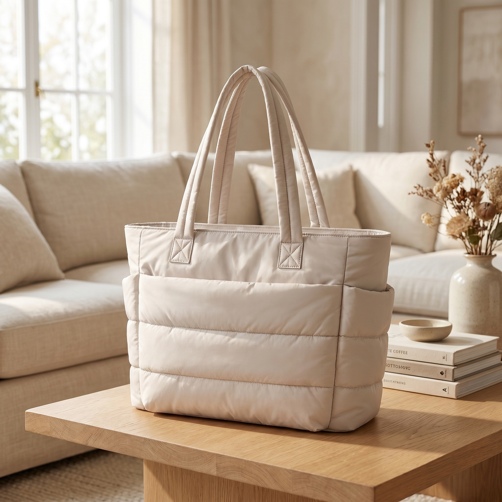 Quilted Nylon Tote Bag