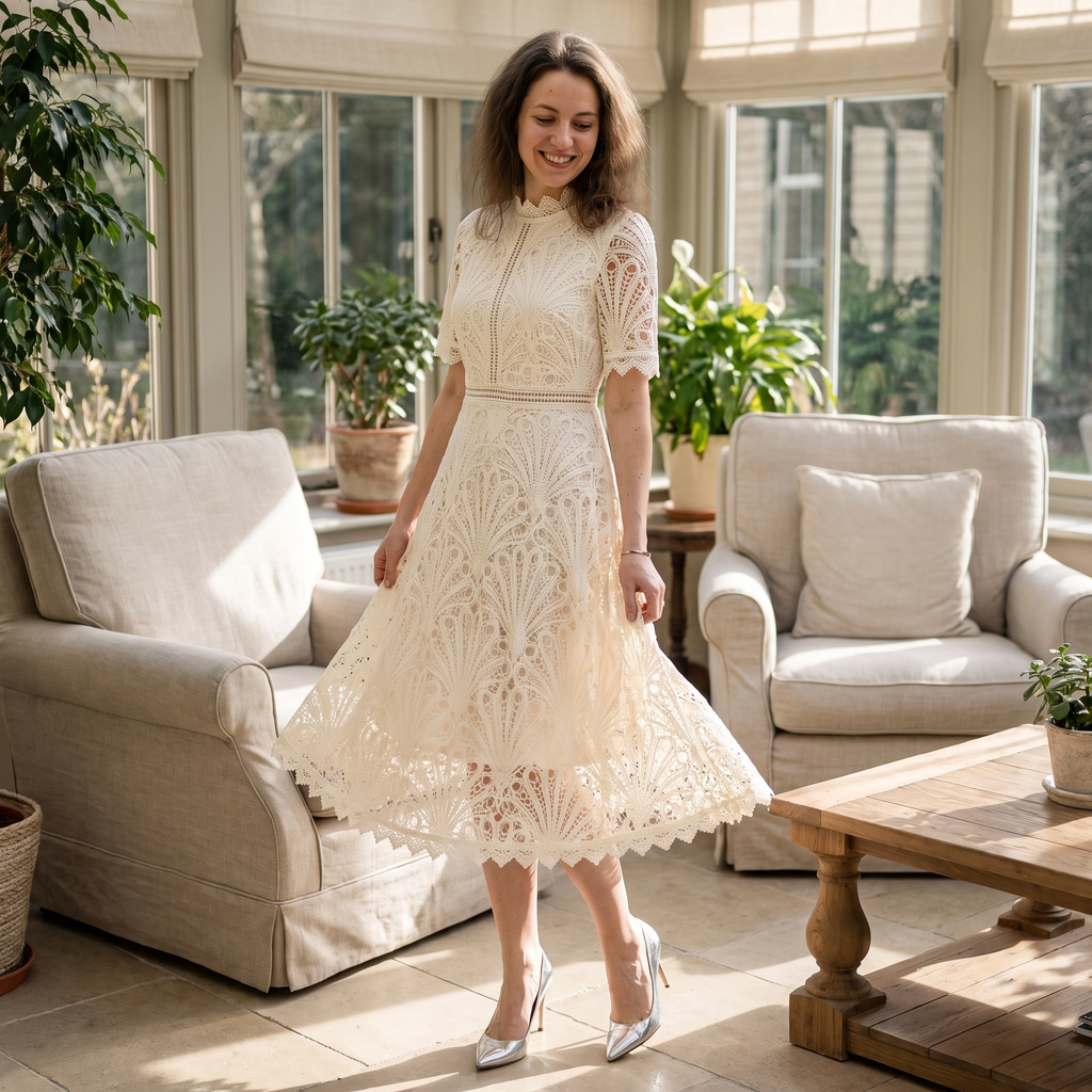 Women's Elegant Lace Midi Dress