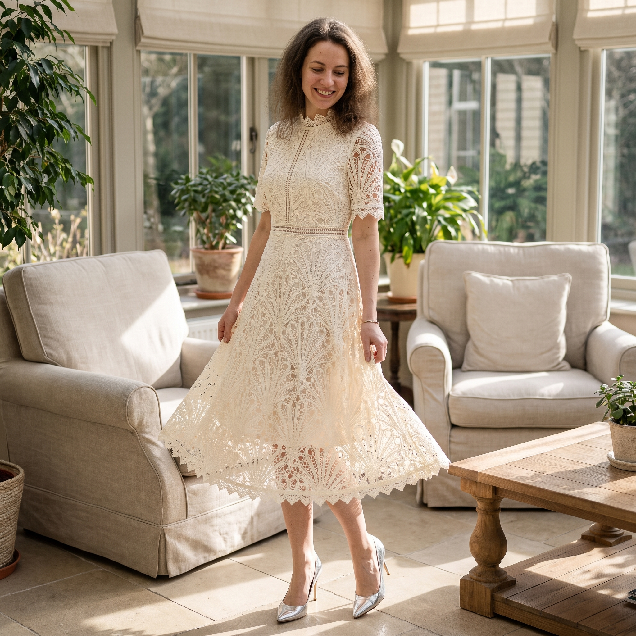 Women's Elegant Lace Midi Dress