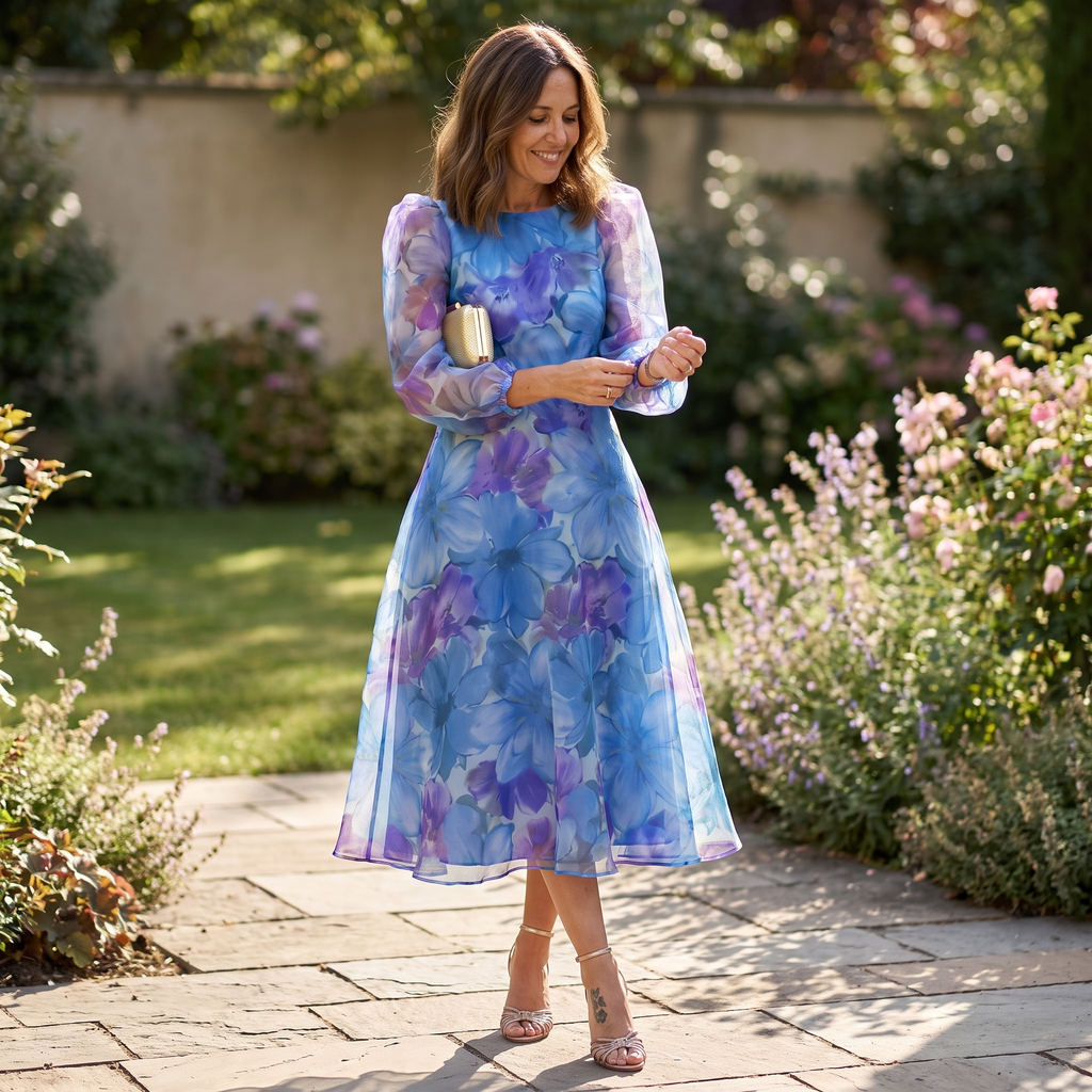 Women's Floral Organza Midi Dress