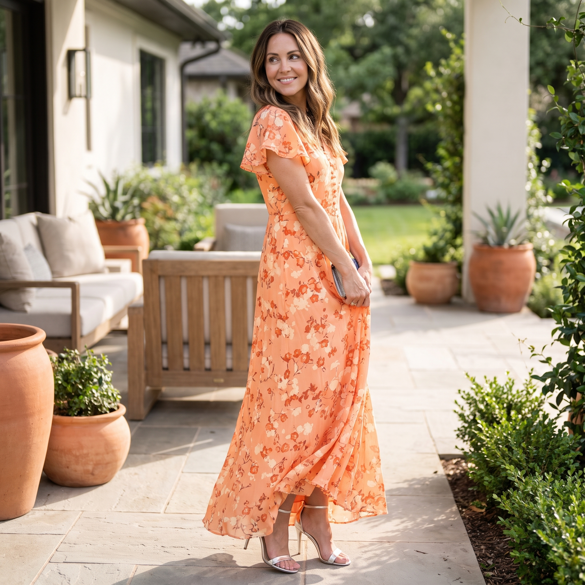Women's Floral Chiffon Maxi Dress