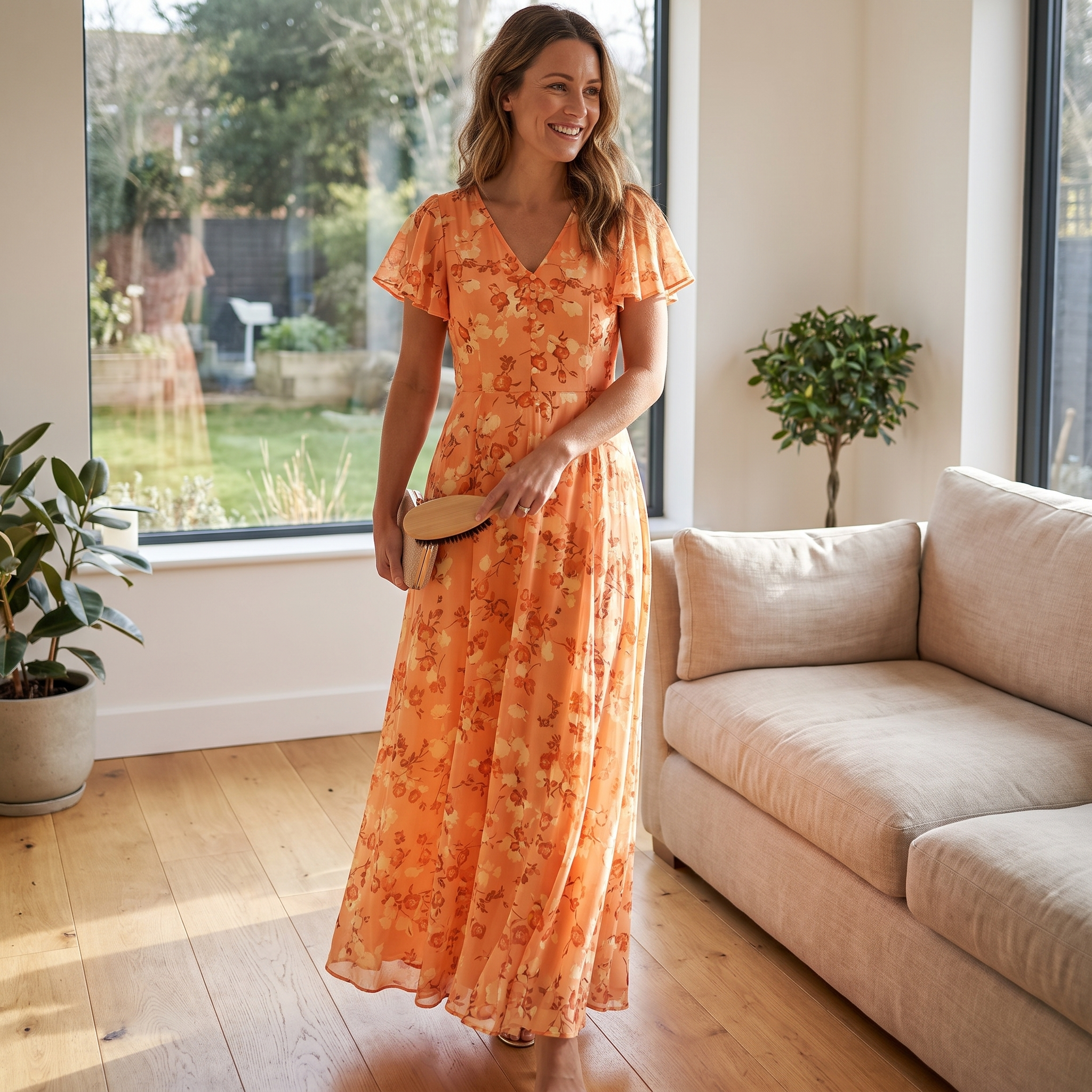 Women's Floral Chiffon Maxi Dress