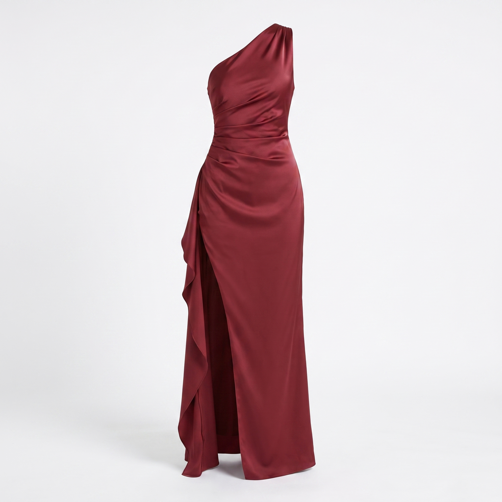 Women's One-Shoulder Satin Maxi Dress