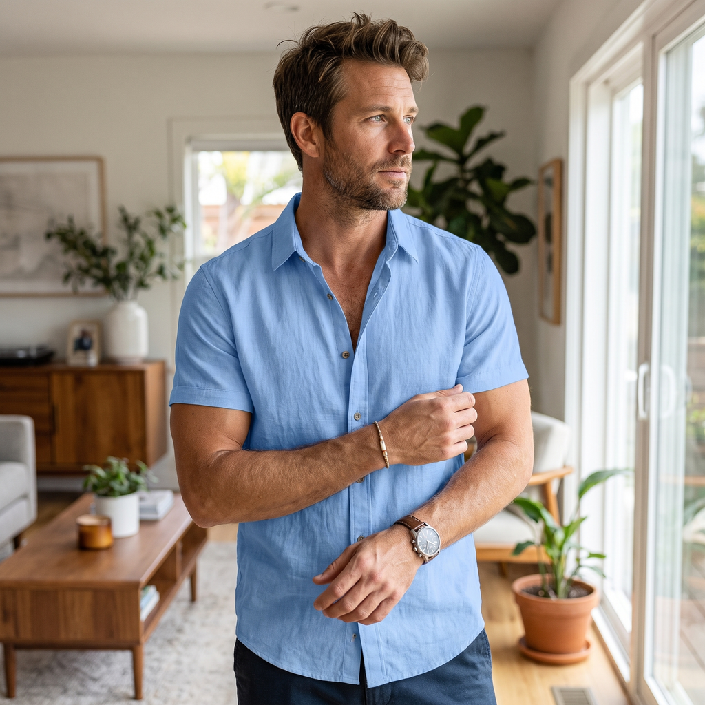 Men's Cotton Blend Short Sleeve Beach Shirt