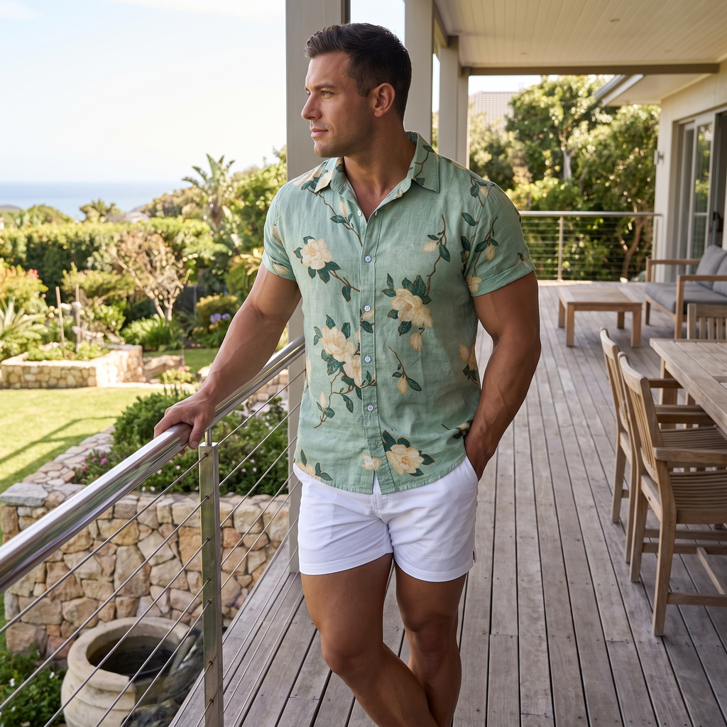 Men's Floral Print Short Sleeve Shirt