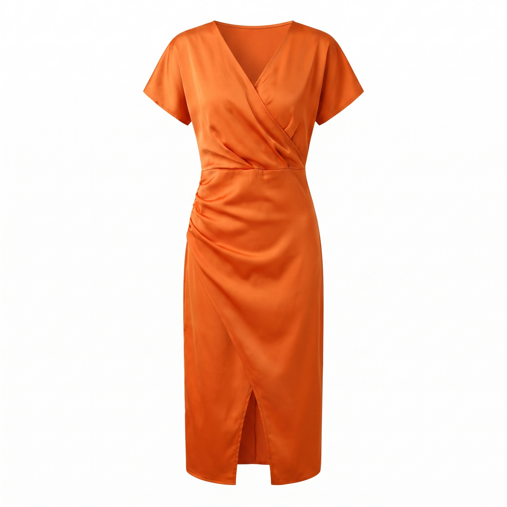 Women's V-Neck Ruched Midi Dress