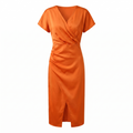 Women's V-Neck Ruched Midi Dress