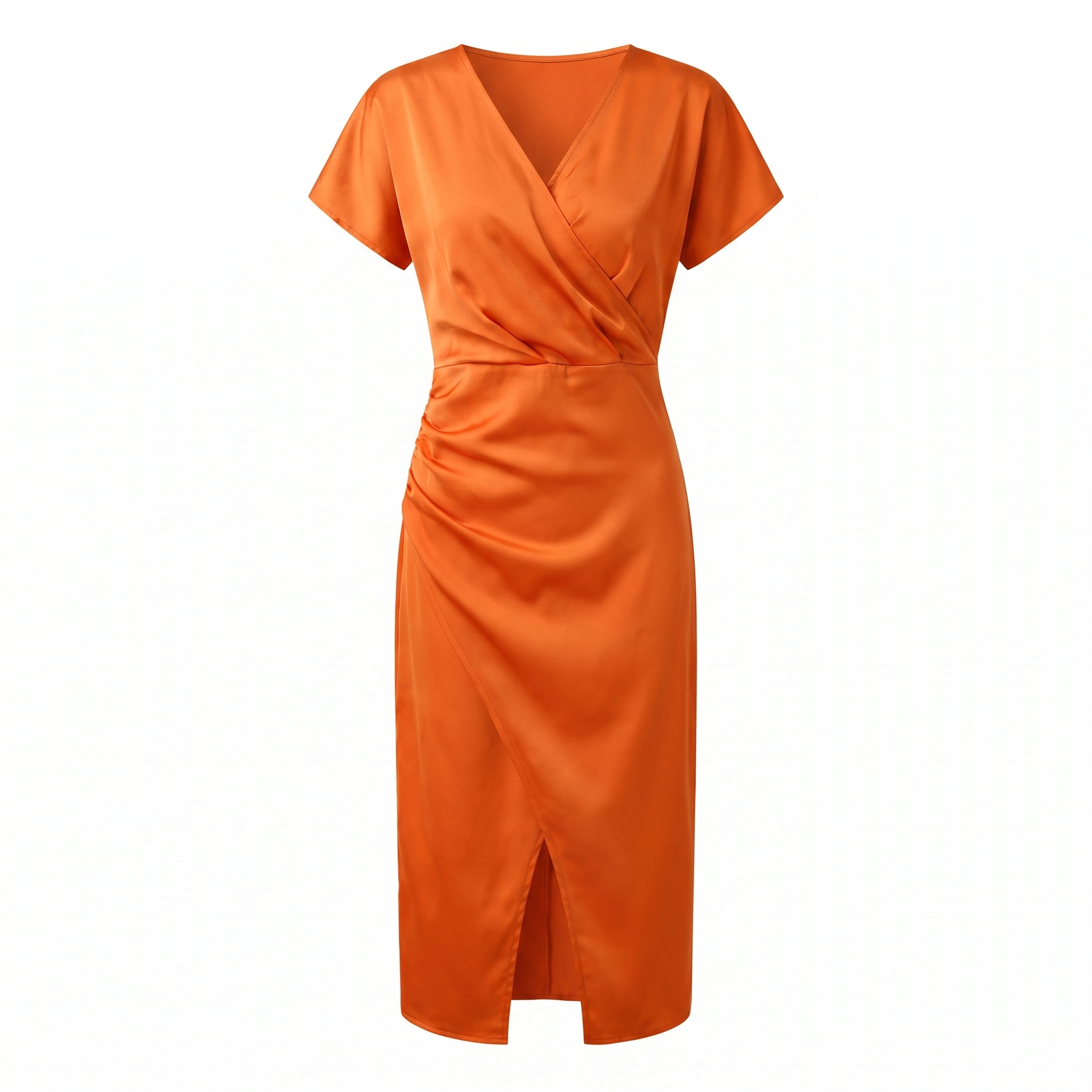 Women's V-Neck Ruched Midi Dress